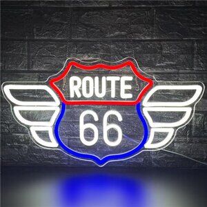 Route 66 LED Neon Sign Vintage Wall Decor Us High Way Road Garage Shop Man Cave